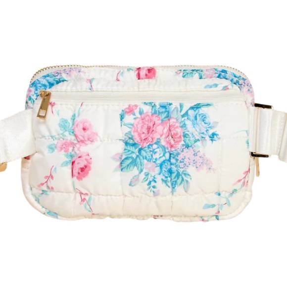 NEW TCEC women's quilted floral fanny pack bag in white - Picture 1 of 3